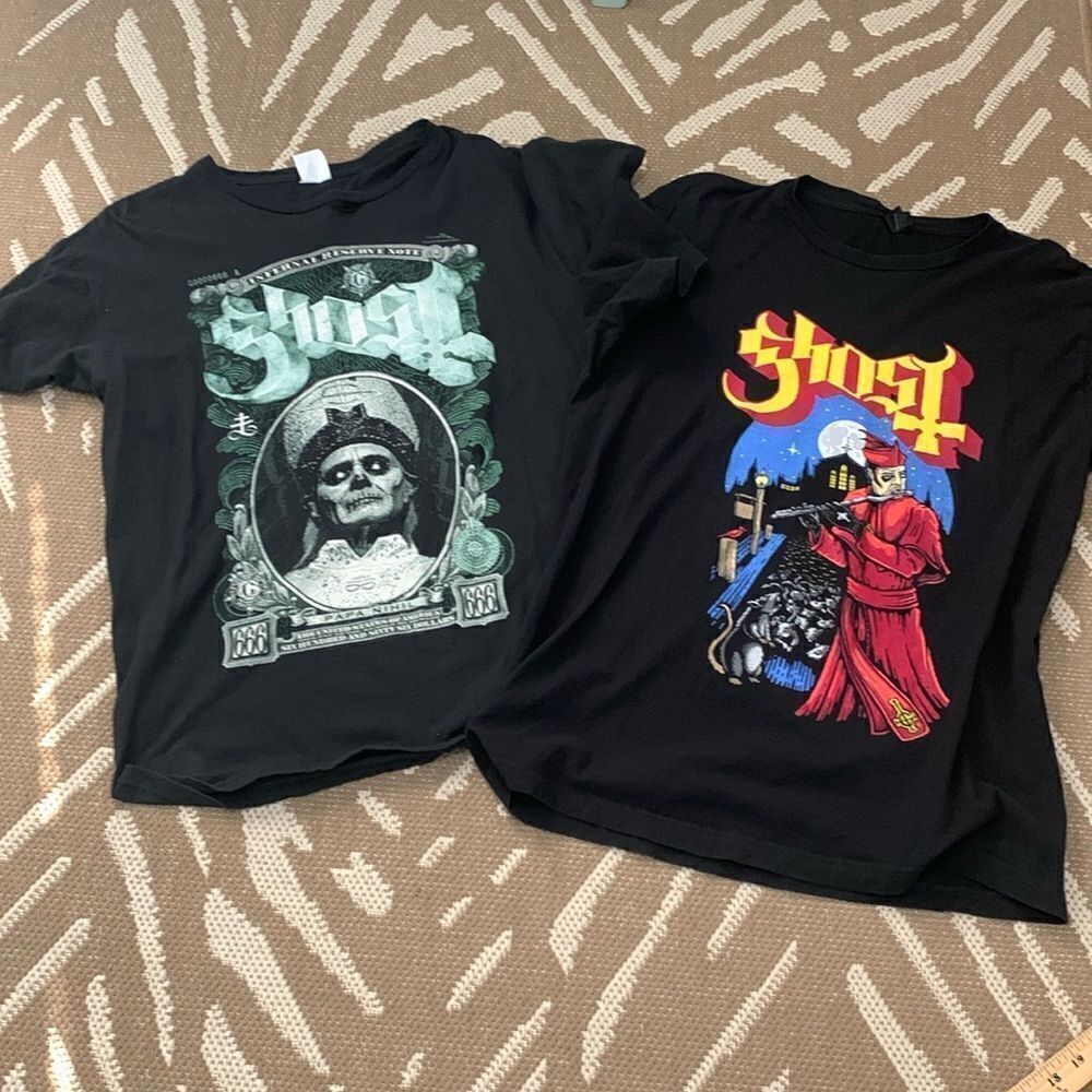 Ghost Bundle Of 2 Black Rats!On the Road 2018/Pied Piper Distressed Graphic Tees